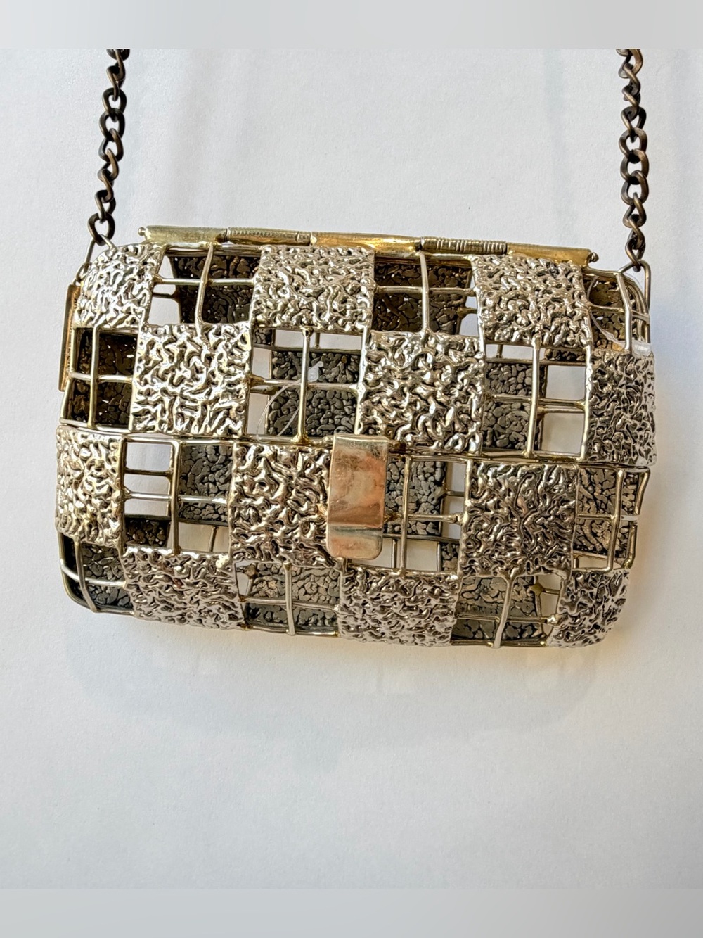 Anndra Neen Mixed Metal Minaudiere Cage Evening Bag Crossbody *
